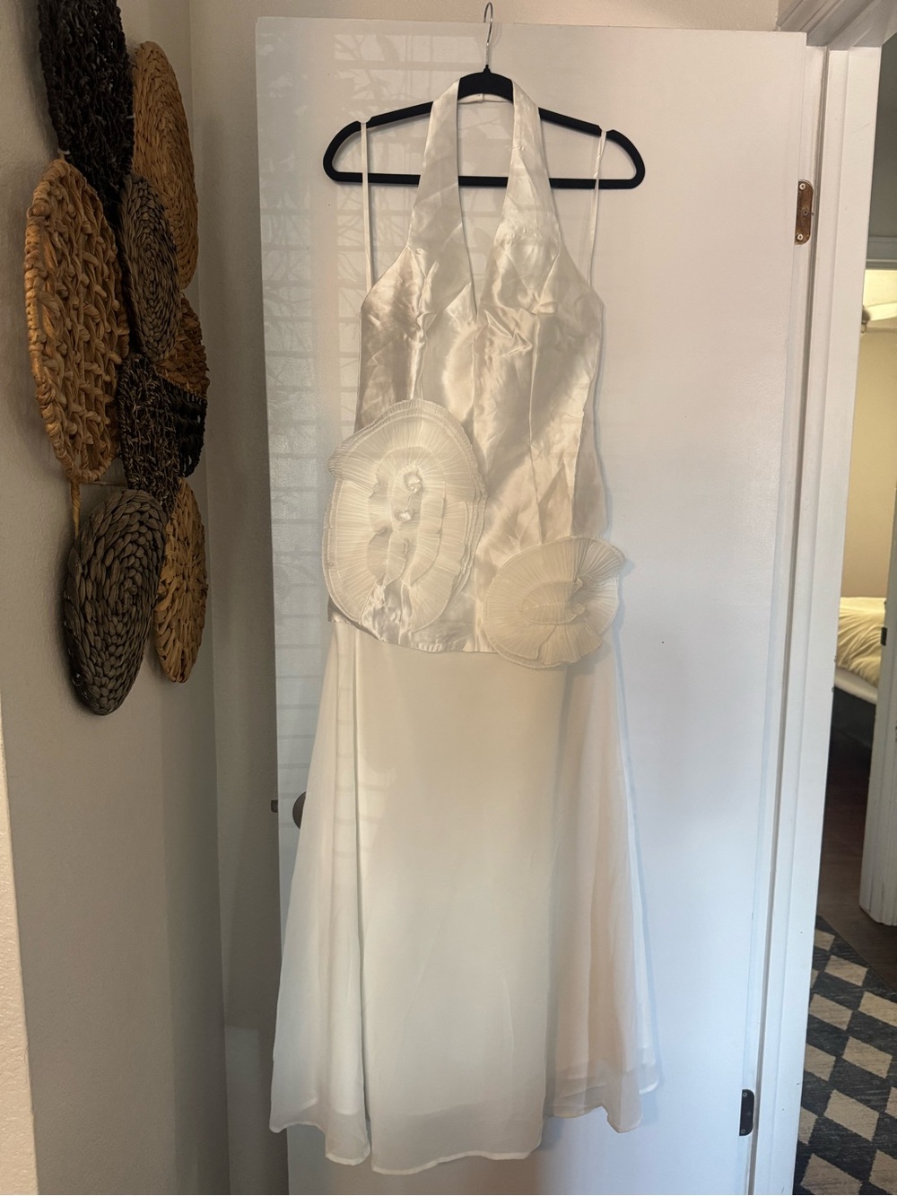 Selfie Leslie Ivory Halter Maxi Dress with Sculpted Floral Appliqués